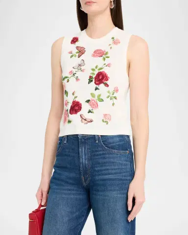 ALICE + OLIVIA Reva Embroidered Rib-Knit Tank Top | Thumbnail 4