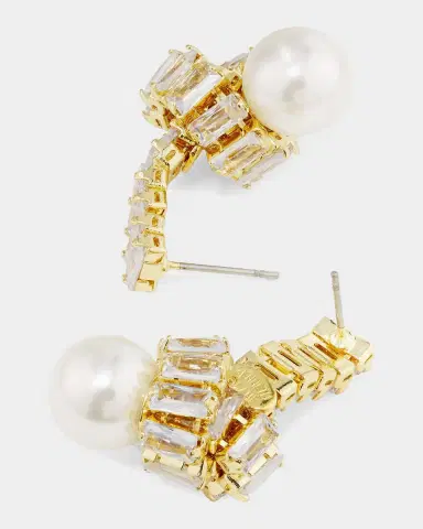 Golconda by Kenneth Jay Lane Baguette and Pearly Drop Earrings | Thumbnail 3