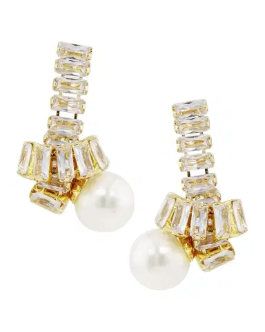 Golconda by Kenneth Jay Lane Baguette and Pearly Drop Earrings | Thumbnail 1
