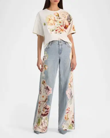 ALICE + OLIVIA Amazing Floral Low-Rise Baggy Jeans | Thumbnail 2 ALICE + OLIVIA Amazing Floral Low-Rise Baggy Jeans | Thumbnail 2