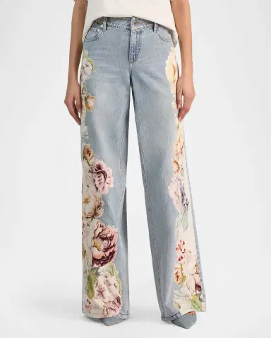 ALICE + OLIVIA Amazing Floral Low-Rise Baggy Jeans | Thumbnail 4 ALICE + OLIVIA Amazing Floral Low-Rise Baggy Jeans | Thumbnail 4