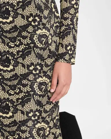 Marc Jacobs Runway Lace-Print Sculptural Long-Sleeve Bow Trumpet Gown | Thumbnail 4