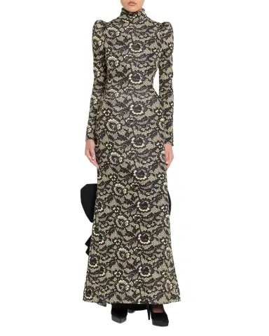 Marc Jacobs Runway Lace-Print Sculptural Long-Sleeve Bow Trumpet Gown | Thumbnail 1