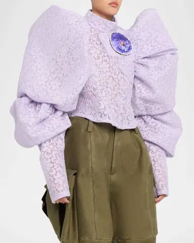 Marc Jacobs Runway Bonded Lace Puff-Sleeve Crop Top | Thumbnail 3 Marc Jacobs Runway Bonded Lace Puff-Sleeve Crop Top | Thumbnail 3