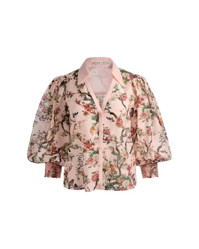 ALICE + OLIVIA Charis Floral Button-Front Blouse