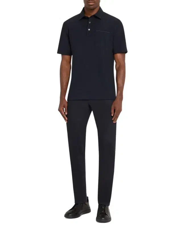 Men's Cotton Polo Shirt with Leather-Trim Pocket