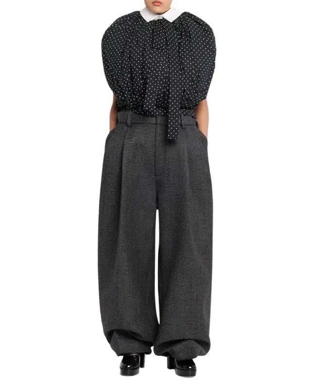 Polka-Dot Cotton Poplin Collared Bubble Top