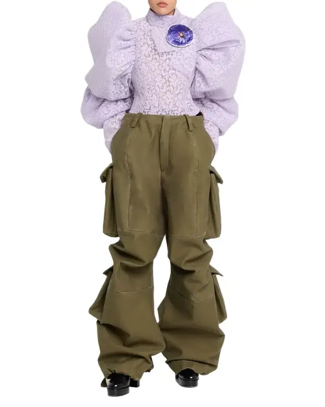 Bow Back Wide-Leg Cargo Pants