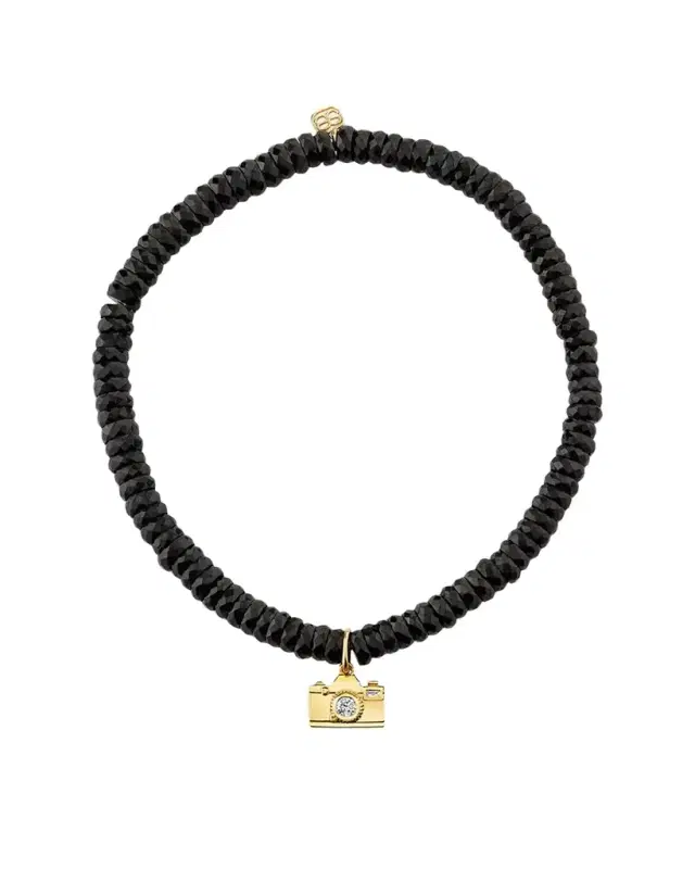 Sydney Evan Black Spinel and 14K Gold Camera with Diamonds Charm Bracelet