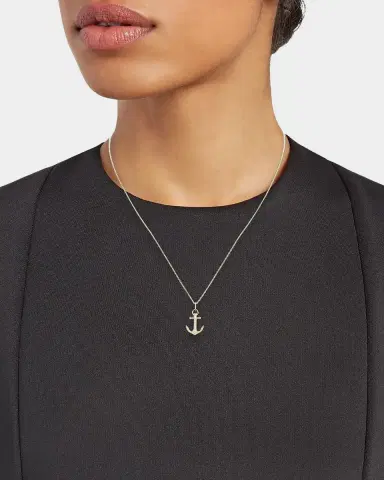 Sydney Evan 14K Yellow Gold & Diamond Small Pavé Anchor Charm Necklace | Thumbnail 2
