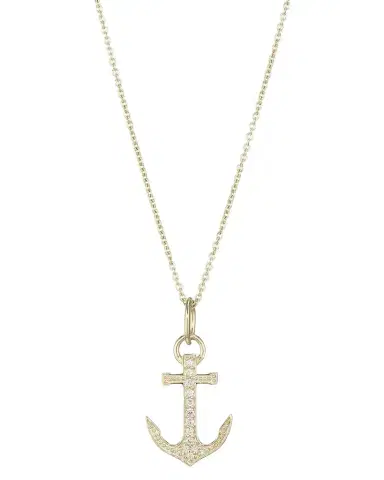 Sydney Evan 14K Yellow Gold & Diamond Small Pavé Anchor Charm Necklace | Thumbnail 1