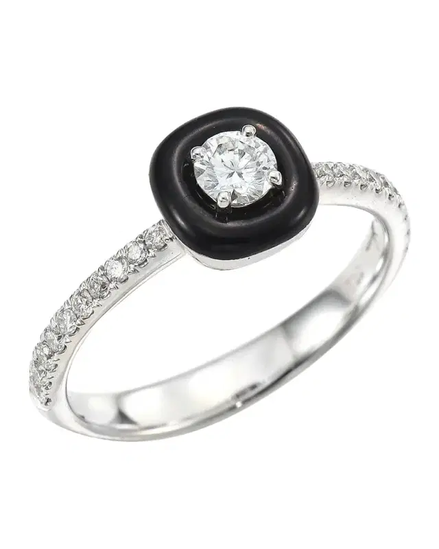 Oui Diamond, Enamel & 18K White Gold Ring