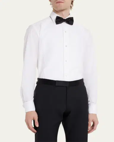 ZEGNA Men's Woven Pique Tuxedo Shirt | Thumbnail 4 ZEGNA Men's Woven Pique Tuxedo Shirt | Thumbnail 4