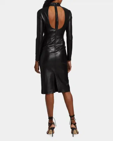 Alice + Olivia Delora Vegan Leather Mock-Neck Midi Dress | Thumbnail 2 Alice + Olivia Delora Vegan Leather Mock-Neck Midi Dress | Thumbnail 2