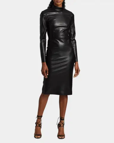 Alice + Olivia Delora Vegan Leather Mock-Neck Midi Dress | Thumbnail 3 Alice + Olivia Delora Vegan Leather Mock-Neck Midi Dress | Thumbnail 3