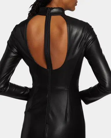 Alice + Olivia Delora Vegan Leather Mock-Neck Midi Dress | Thumbnail 4 Alice + Olivia Delora Vegan Leather Mock-Neck Midi Dress | Thumbnail 4