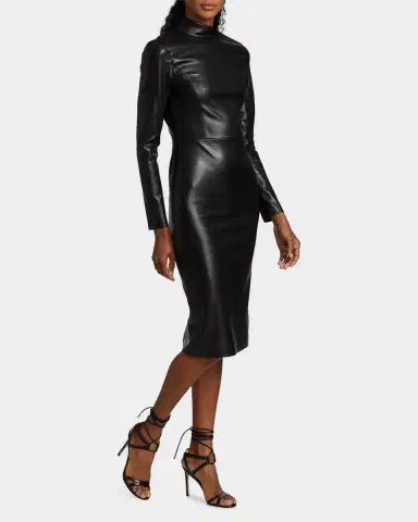 Alice + Olivia Delora Vegan Leather Mock-Neck Midi Dress | Thumbnail 6 Alice + Olivia Delora Vegan Leather Mock-Neck Midi Dress | Thumbnail 6