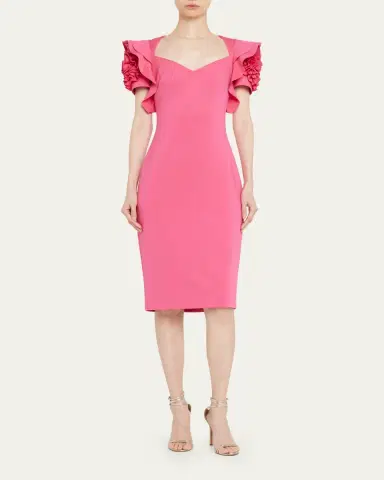 Badgley Mischka Collection Rosette-Sleeve Sweetheart Midi Dress | Thumbnail 2