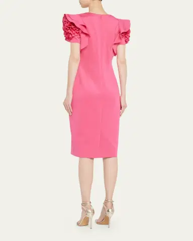 Badgley Mischka Collection Rosette-Sleeve Sweetheart Midi Dress | Thumbnail 3
