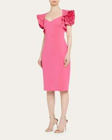 Badgley Mischka Collection Rosette-Sleeve Sweetheart Midi Dress | Thumbnail 4