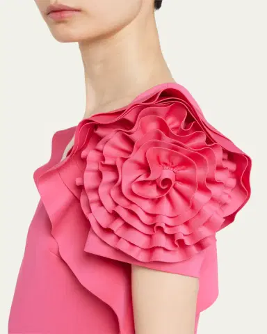 Badgley Mischka Collection Rosette-Sleeve Sweetheart Midi Dress | Thumbnail 5