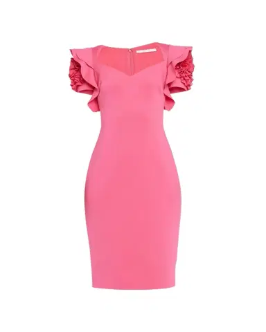Badgley Mischka Collection Rosette-Sleeve Sweetheart Midi Dress | Thumbnail 1