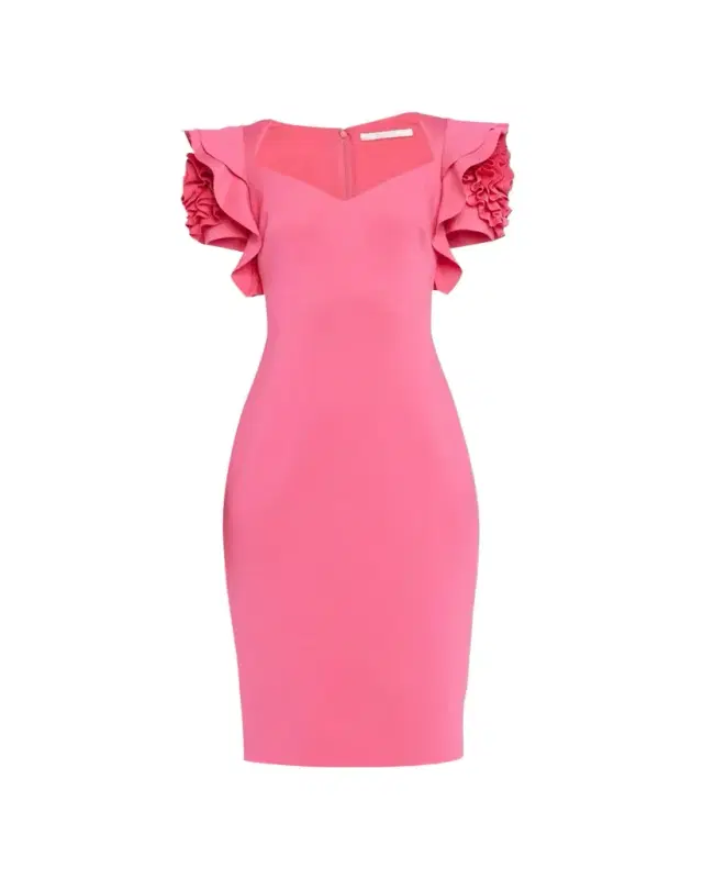 Rosette-Sleeve Sweetheart Midi Dress