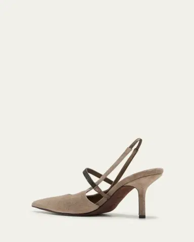 Brunello Cucinelli Suede Pointed Toe Slingback Pumps | Thumbnail 4