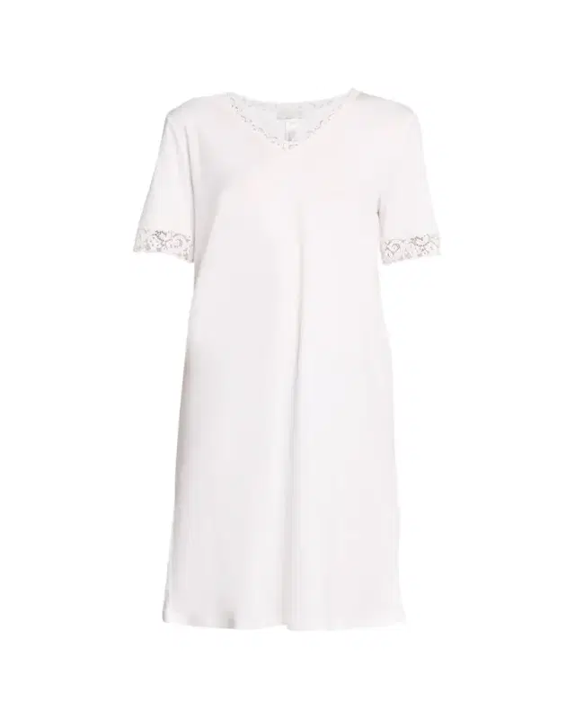 Hanro Moments Short Sleeve Lace Cotton Nightgown