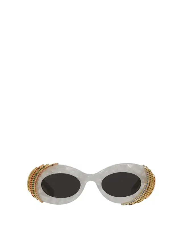 Embellished Acetate & Metal Oval Sunglasses