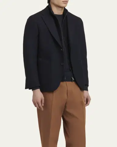 Zegna Men's Trofeo Blazer with Suede Bib | Thumbnail 4