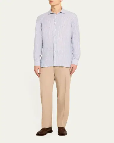 ZEGNA Men's Stripe Oasi Lino Casual Button-Down Shirt | Thumbnail 2 ZEGNA Men's Stripe Oasi Lino Casual Button-Down Shirt | Thumbnail 2