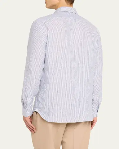 ZEGNA Men's Stripe Oasi Lino Casual Button-Down Shirt | Thumbnail 3 ZEGNA Men's Stripe Oasi Lino Casual Button-Down Shirt | Thumbnail 3