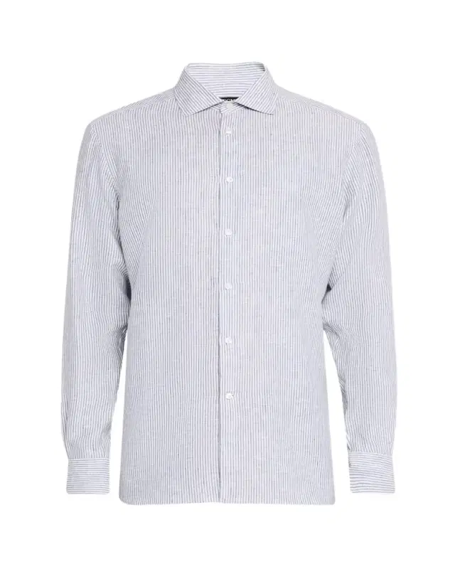 Men's Stripe Oasi Lino Casual Button-Down Shirt