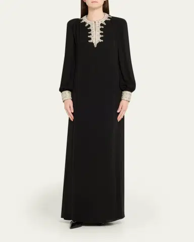 Valentino Garavani Crystal Silk Georgette Long-Sleeve Gown | Thumbnail 2 Valentino Garavani Crystal Silk Georgette Long-Sleeve Gown | Thumbnail 2