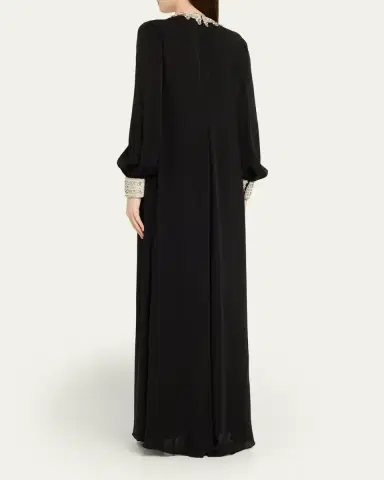 Valentino Garavani Crystal Silk Georgette Long-Sleeve Gown | Thumbnail 3 Valentino Garavani Crystal Silk Georgette Long-Sleeve Gown | Thumbnail 3