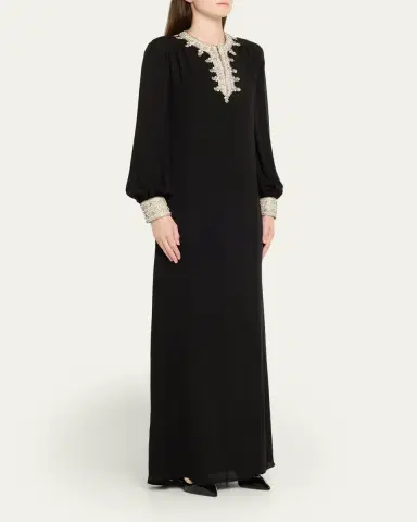 Valentino Garavani Crystal Silk Georgette Long-Sleeve Gown | Thumbnail 4 Valentino Garavani Crystal Silk Georgette Long-Sleeve Gown | Thumbnail 4