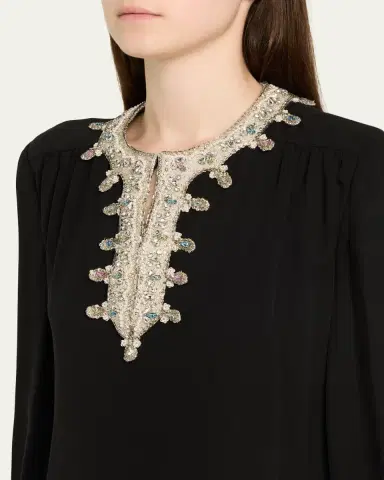 Valentino Garavani Crystal Silk Georgette Long-Sleeve Gown | Thumbnail 5 Valentino Garavani Crystal Silk Georgette Long-Sleeve Gown | Thumbnail 5