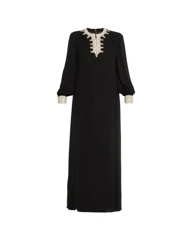 Crystal Silk Georgette Long-Sleeve Gown