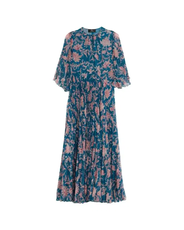Pleated Paisley Maxi Dress