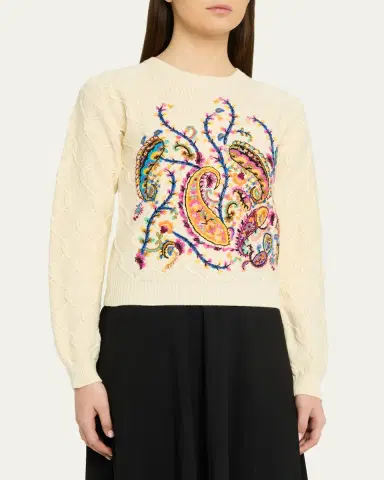 Etro Floral Paisley Embroidered Cotton-Blend Sweater | Thumbnail 4 Etro Floral Paisley Embroidered Cotton-Blend Sweater | Thumbnail 4