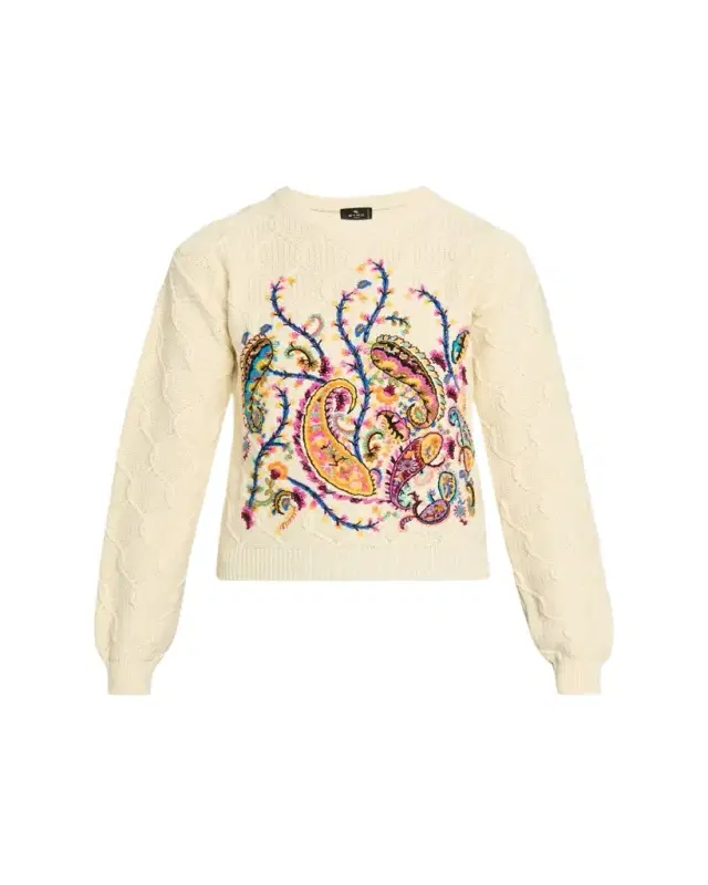 Etro Floral Paisley Embroidered Cotton-Blend Sweater
