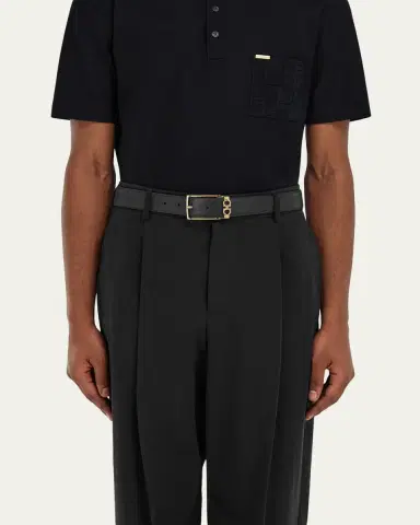 Ferragamo Men's Reversible Hammered Calfskin Gancini-Loop Belt | Thumbnail 2 Ferragamo Men's Reversible Hammered Calfskin Gancini-Loop Belt | Thumbnail 2