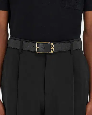 Ferragamo Men's Reversible Hammered Calfskin Gancini-Loop Belt | Thumbnail 3 Ferragamo Men's Reversible Hammered Calfskin Gancini-Loop Belt | Thumbnail 3