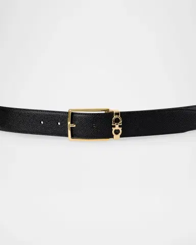 Ferragamo Men's Reversible Hammered Calfskin Gancini-Loop Belt | Thumbnail 5 Ferragamo Men's Reversible Hammered Calfskin Gancini-Loop Belt | Thumbnail 5