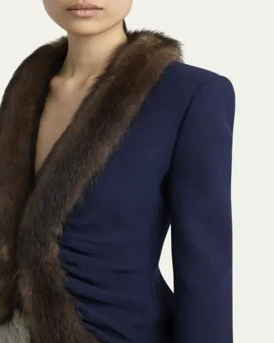 Valentino Garavani Wool Crepe Jacket with Shearling Trim | Thumbnail 5 Valentino Garavani Wool Crepe Jacket with Shearling Trim | Thumbnail 5