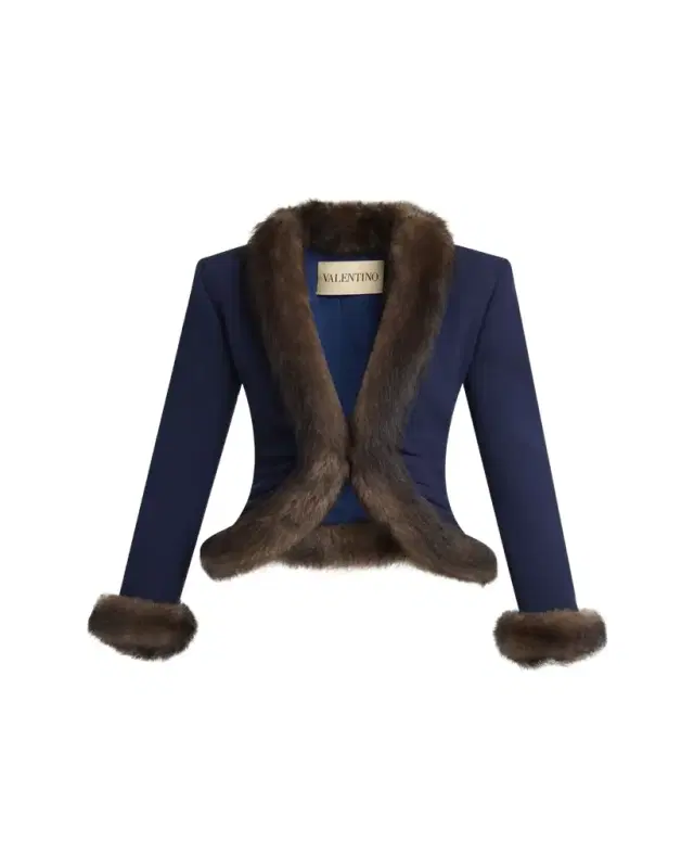 Valentino Garavani Wool Crepe Jacket with Shearling Trim
