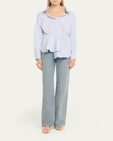 Rosie Assoulin Falling Off-The-Shoulder Striped Button-Down Shirt | Thumbnail 2