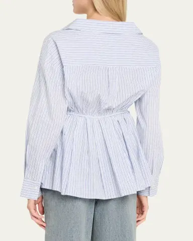 Rosie Assoulin Falling Off-The-Shoulder Striped Button-Down Shirt | Thumbnail 3