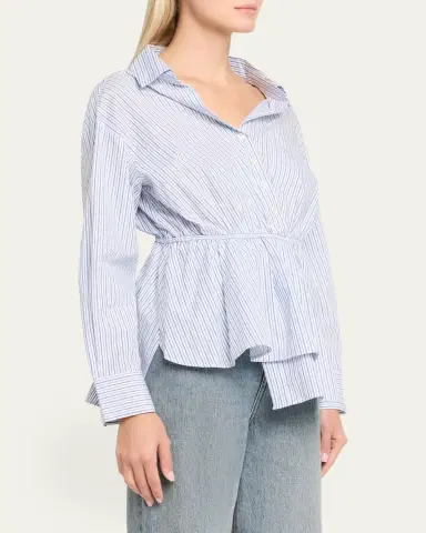 Rosie Assoulin Falling Off-The-Shoulder Striped Button-Down Shirt | Thumbnail 4
